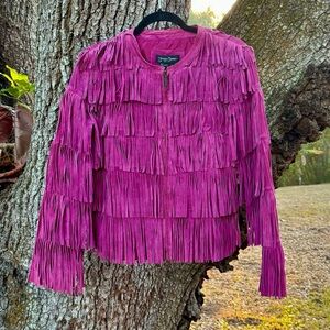 Vintage Prosper & Devine Pink suede dramatic fringe Boho jacket. Size.M